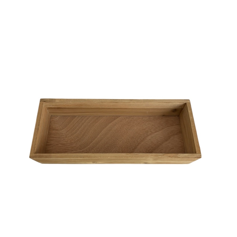 Natural Wooden Tray Metal Handles 14.5” x 2.5” x 6.5”Tan New - Picture 2 of 5